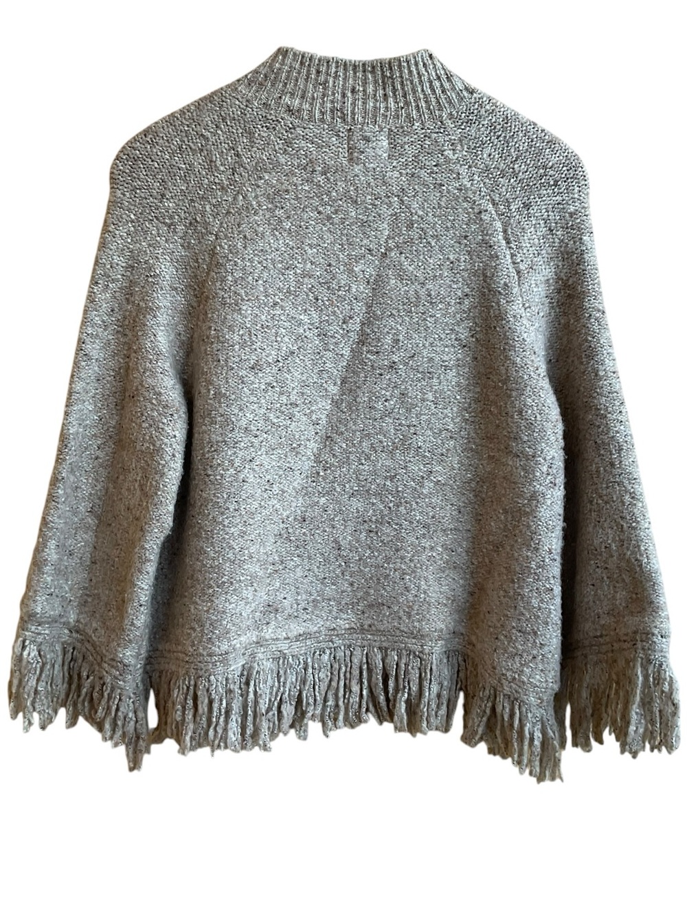Ruby Rd  L Boho Poncho Cardigan Oatmeal Fringe Toggle Lagenlook Sweater VINTAGE - Picture 6 of 14